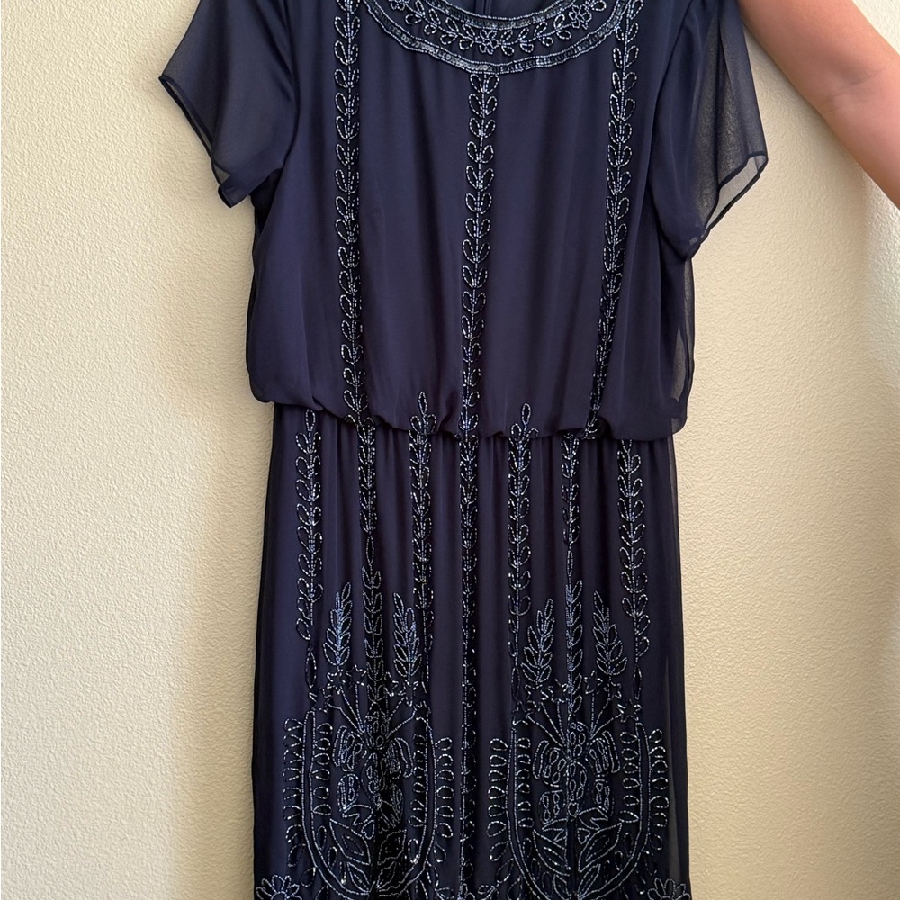 Elegant Navy Blue Embroidered Dress